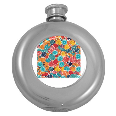 floral and leaves pattern Round Hip Flask (5 oz) from ArtsNow.com Front