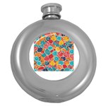 floral and leaves pattern Round Hip Flask (5 oz)