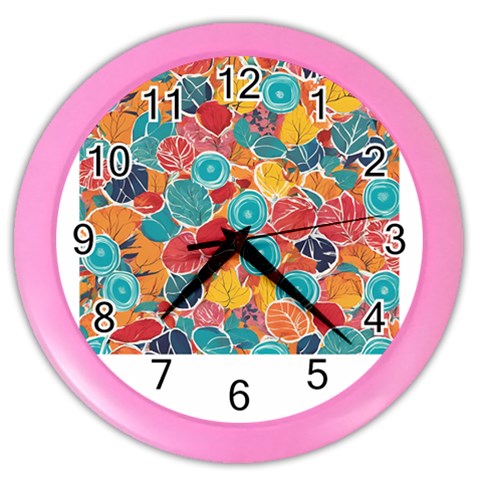 floral and leaves pattern Color Wall Clock from ArtsNow.com Front