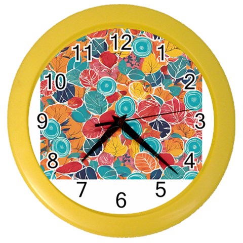 floral and leaves pattern Color Wall Clock from ArtsNow.com Front