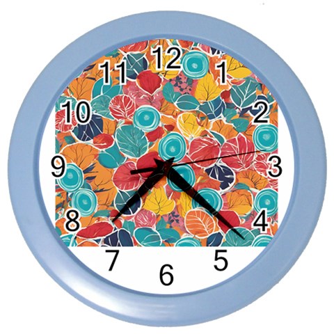 floral and leaves pattern Color Wall Clock from ArtsNow.com Front