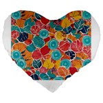 floral and leaves pattern Large 19  Premium Heart Shape Cushions