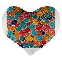 floral and leaves pattern Large 19  Premium Heart Shape Cushions from ArtsNow.com Back