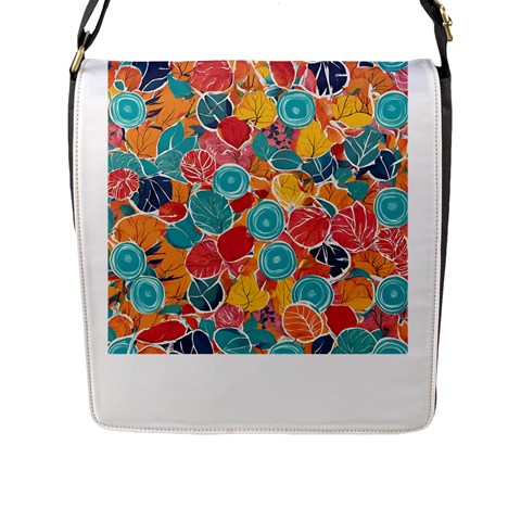 floral and leaves pattern Flap Closure Messenger Bag (L) from ArtsNow.com Front