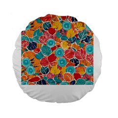 floral and leaves pattern Standard 15  Premium Flano Round Cushions from ArtsNow.com Front