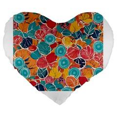 floral and leaves pattern Large 19  Premium Flano Heart Shape Cushions from ArtsNow.com Front