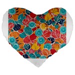 floral and leaves pattern Large 19  Premium Flano Heart Shape Cushions