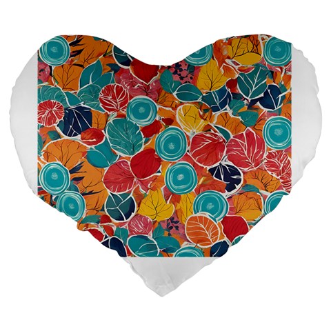 floral and leaves pattern Large 19  Premium Flano Heart Shape Cushions from ArtsNow.com Back