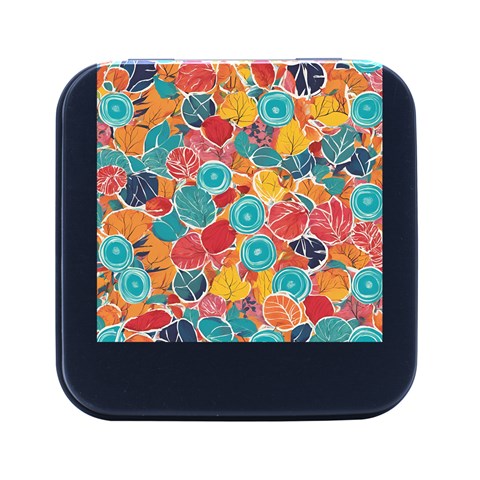 floral and leaves pattern Square Metal Box (Black) from ArtsNow.com Front