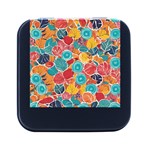 floral and leaves pattern Square Metal Box (Black)