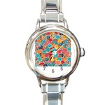 floral and leaves pattern Round Italian Charm Watch