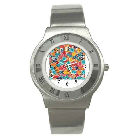 floral and leaves pattern Stainless Steel Watch from ArtsNow.com Front