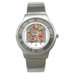 floral and leaves pattern Stainless Steel Watch