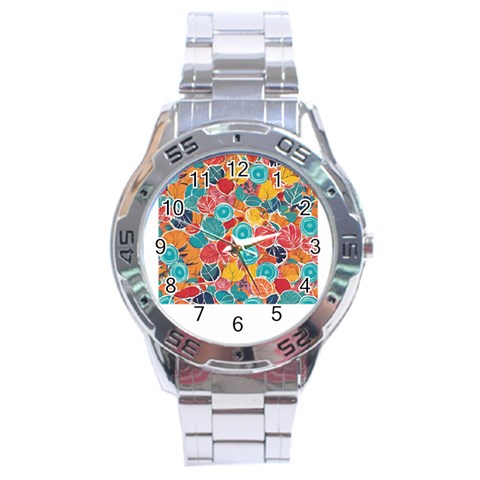 floral and leaves pattern Stainless Steel Analogue Watch from ArtsNow.com Front