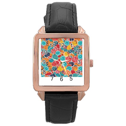 floral and leaves pattern Rose Gold Leather Watch  from ArtsNow.com Front