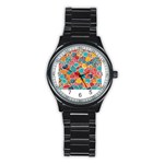 floral and leaves pattern Stainless Steel Round Watch