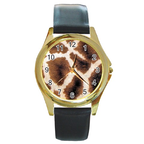 Giraffe Skin Texture Round Gold Metal Watch from ArtsNow.com Front