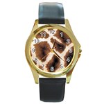 Giraffe Skin Texture Round Gold Metal Watch