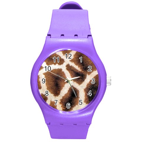 Giraffe Skin Texture Round Plastic Sport Watch (M) from ArtsNow.com Front