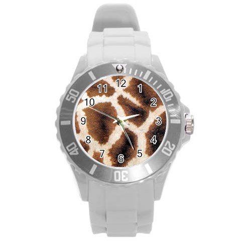 Giraffe Skin Texture Round Plastic Sport Watch (L) from ArtsNow.com Front