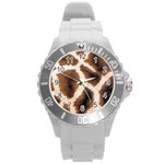 Giraffe Skin Texture Round Plastic Sport Watch (L)