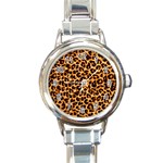 Giraffe Texture, Close-up, Giraffe Skin Texture Round Italian Charm Watch