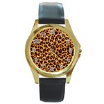 Giraffe Texture, Close-up, Giraffe Skin Texture Round Gold Metal Watch