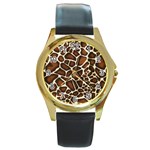 Giraffe Texture, Macro Round Gold Metal Watch