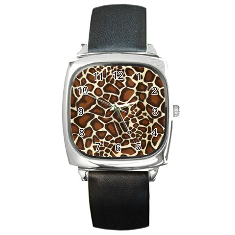 Giraffe Texture, Macro Square Metal Watch from ArtsNow.com Front