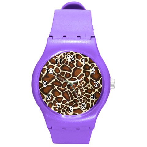 Giraffe Texture, Macro Round Plastic Sport Watch (M) from ArtsNow.com Front