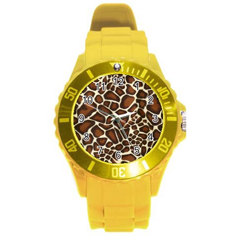 Giraffe Texture, Macro Round Plastic Sport Watch (L) from ArtsNow.com Front