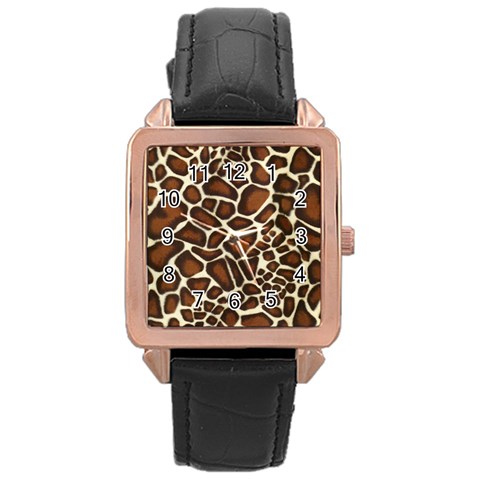 Giraffe Texture, Macro Rose Gold Leather Watch  from ArtsNow.com Front