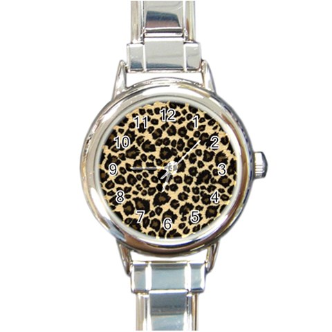 Jaguar Skin Texture, Jaguar Wool Texture, Yellow Round Italian Charm Watch from ArtsNow.com Front