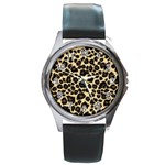 Jaguar Skin Texture, Jaguar Wool Texture, Yellow Round Metal Watch