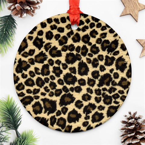 Jaguar Skin Texture, Jaguar Wool Texture, Yellow Ornament (Round) from ArtsNow.com Front