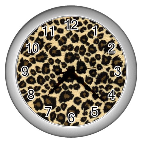 Jaguar Skin Texture, Jaguar Wool Texture, Yellow Wall Clock (Silver) from ArtsNow.com Front