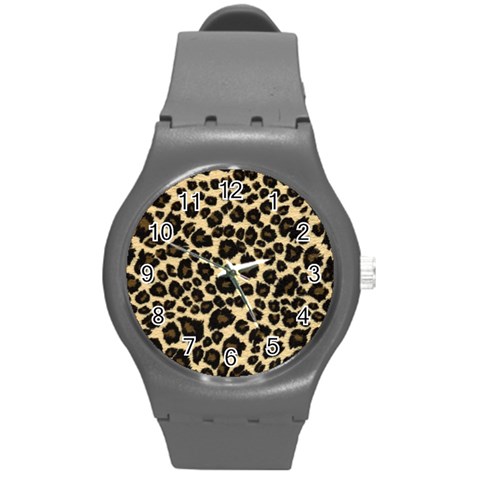 Jaguar Skin Texture, Jaguar Wool Texture, Yellow Round Plastic Sport Watch (M) from ArtsNow.com Front