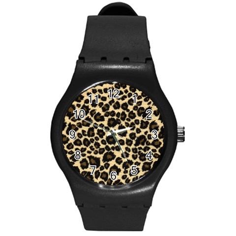 Jaguar Skin Texture, Jaguar Wool Texture, Yellow Round Plastic Sport Watch (M) from ArtsNow.com Front