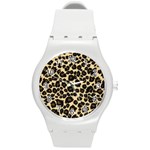 Jaguar Skin Texture, Jaguar Wool Texture, Yellow Round Plastic Sport Watch (M)