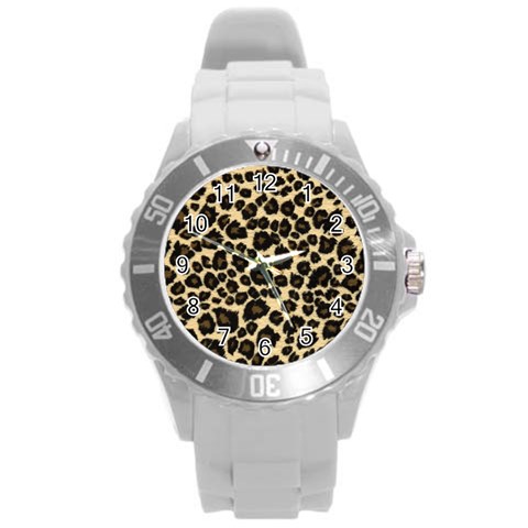 Jaguar Skin Texture, Jaguar Wool Texture, Yellow Round Plastic Sport Watch (L) from ArtsNow.com Front