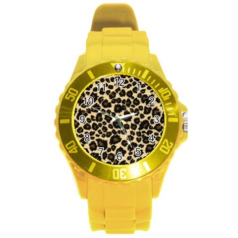 Jaguar Skin Texture, Jaguar Wool Texture, Yellow Round Plastic Sport Watch (L) from ArtsNow.com Front