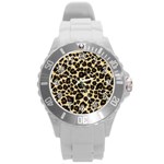 Jaguar Skin Texture, Jaguar Wool Texture, Yellow Round Plastic Sport Watch (L)