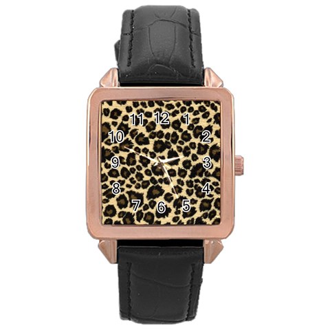 Jaguar Skin Texture, Jaguar Wool Texture, Yellow Rose Gold Leather Watch  from ArtsNow.com Front