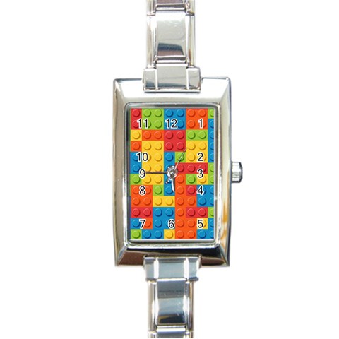 Lego Bricks, Colorful Dots Background Rectangle Italian Charm Watch from ArtsNow.com Front