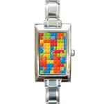 Lego Bricks, Colorful Dots Background Rectangle Italian Charm Watch