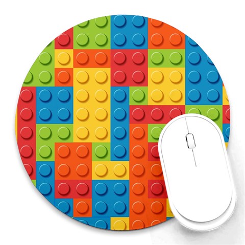 Lego Bricks, Colorful Dots Background Round Mousepad from ArtsNow.com Front