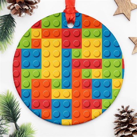 Lego Bricks, Colorful Dots Background Ornament (Round) from ArtsNow.com Front