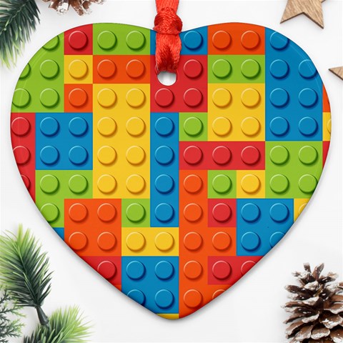 Lego Bricks, Colorful Dots Background Ornament (Heart) from ArtsNow.com Front