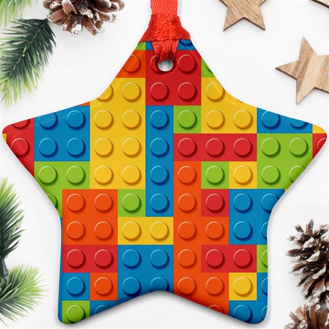 Lego Bricks, Colorful Dots Background Ornament (Star) from ArtsNow.com Front