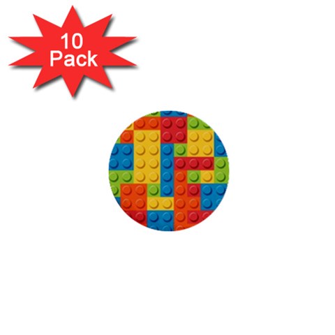 Lego Bricks, Colorful Dots Background 1  Mini Buttons (10 pack)  from ArtsNow.com Front